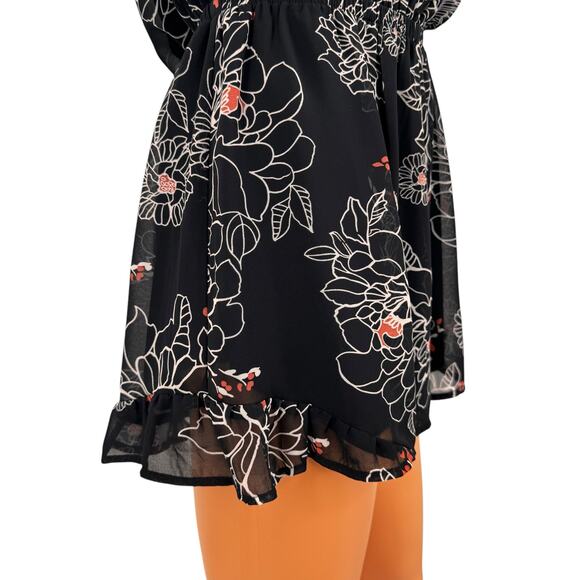 ASTR Black Floral Romper Size Medium Chiffon Boho Dark Romantic Festival Casual - Picture 7 of 16